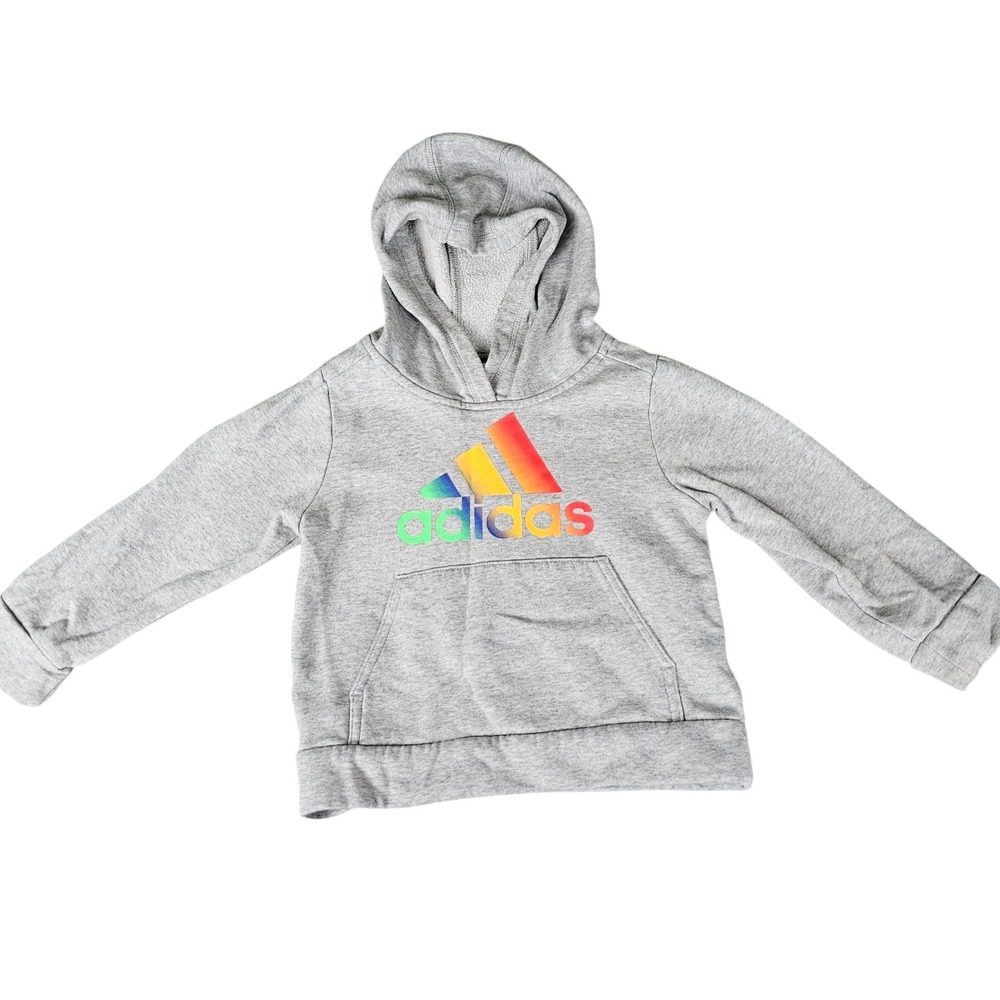 Adidas Boys Girls Hoodie Rainbow Logo Gray Cotton‎ Blend Pullover Size 3T EUC